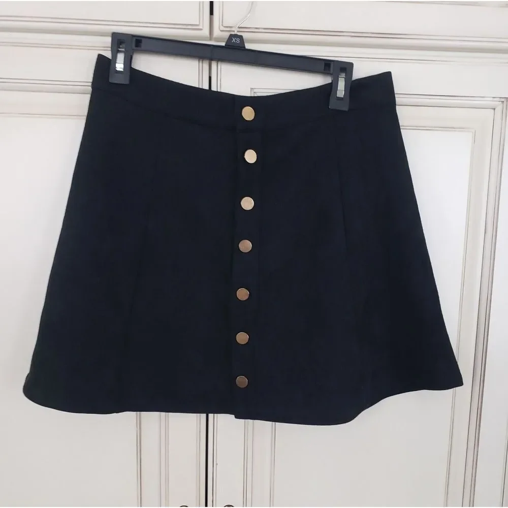 Fuinloth Faux‎ Suede Mini Skirt Black L Go Go Groovy Preppy